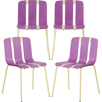 Chaises de salle à manger modernes d'extérieur et d'intérieur en plastique, structure en métal durable avec siège profilé, résistant aux intempéries, facile à assembler, idéal pour les patios, les cafés et la maison, ensemble de 4