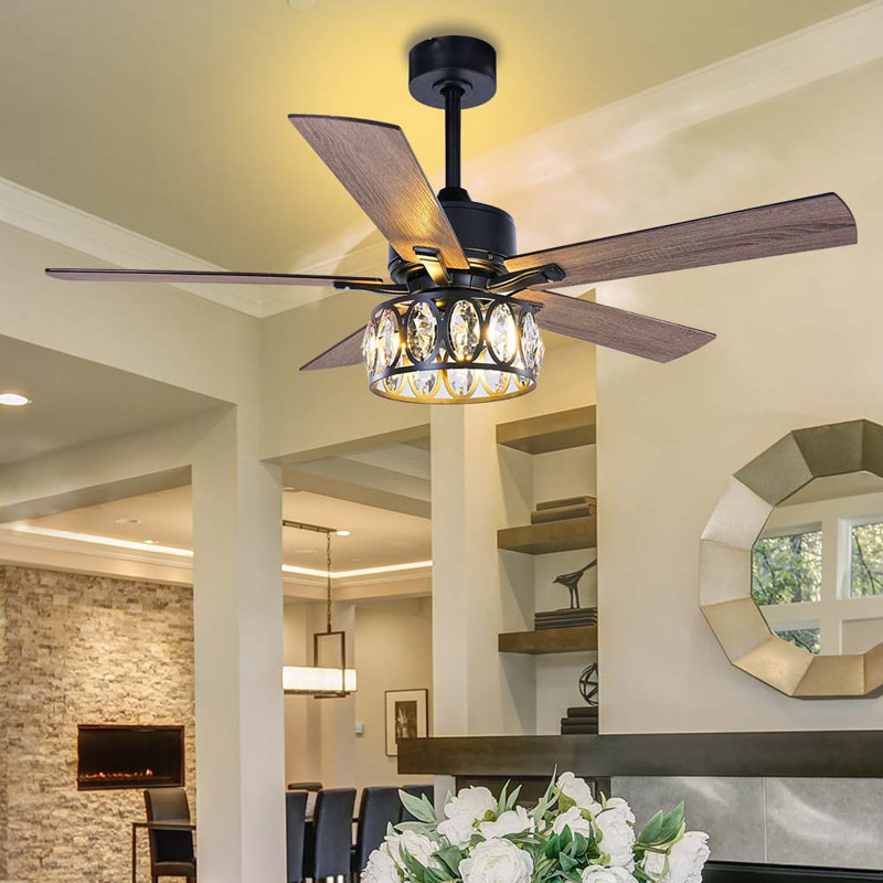 Ventilateur de plafond en cristal à 5 pales de 52 po avec télécommande et ensemble d'éclairage Khara