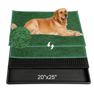 Tapis à gazon pour chien avec plateau 25 po x 20 po, comprend 2 gazons artificiels réutilisables pour litière pour chien, tapis de salle de bain à motif d'herbe pour chien, utilisation à l'intérieur et à l'extérieur