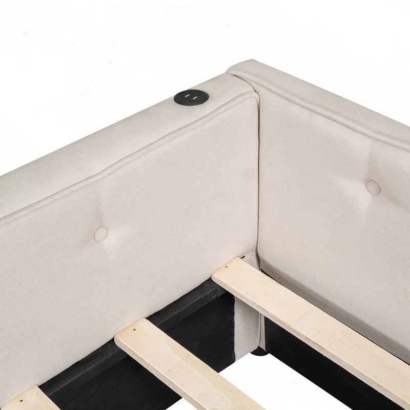 Upholstered Platform Bed with Drawers, Queen