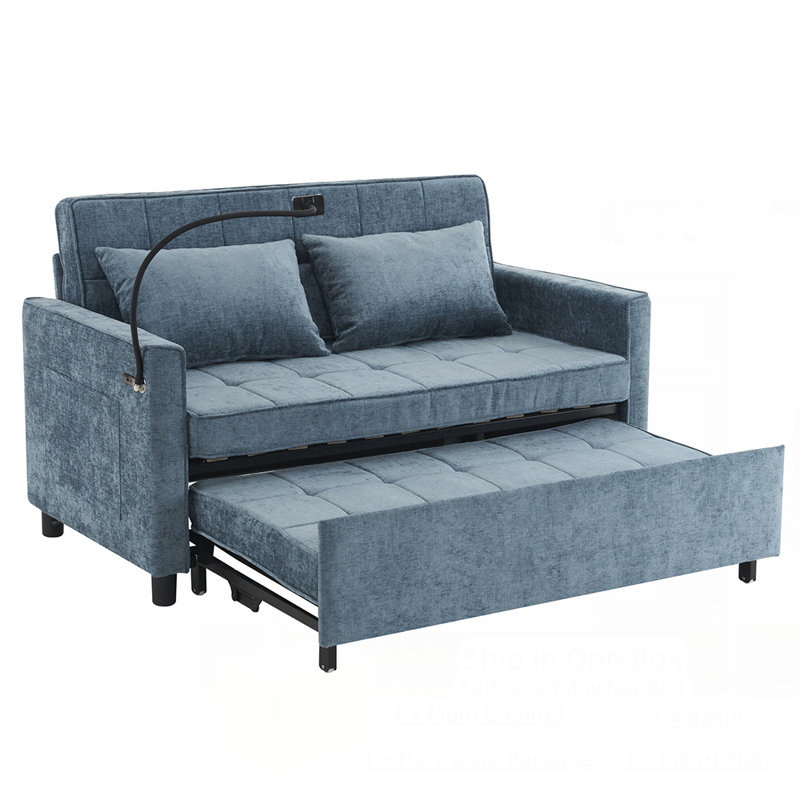 Loveseat Sofa Pull-Out Sofa Bed Sleeper Sofa, Blue