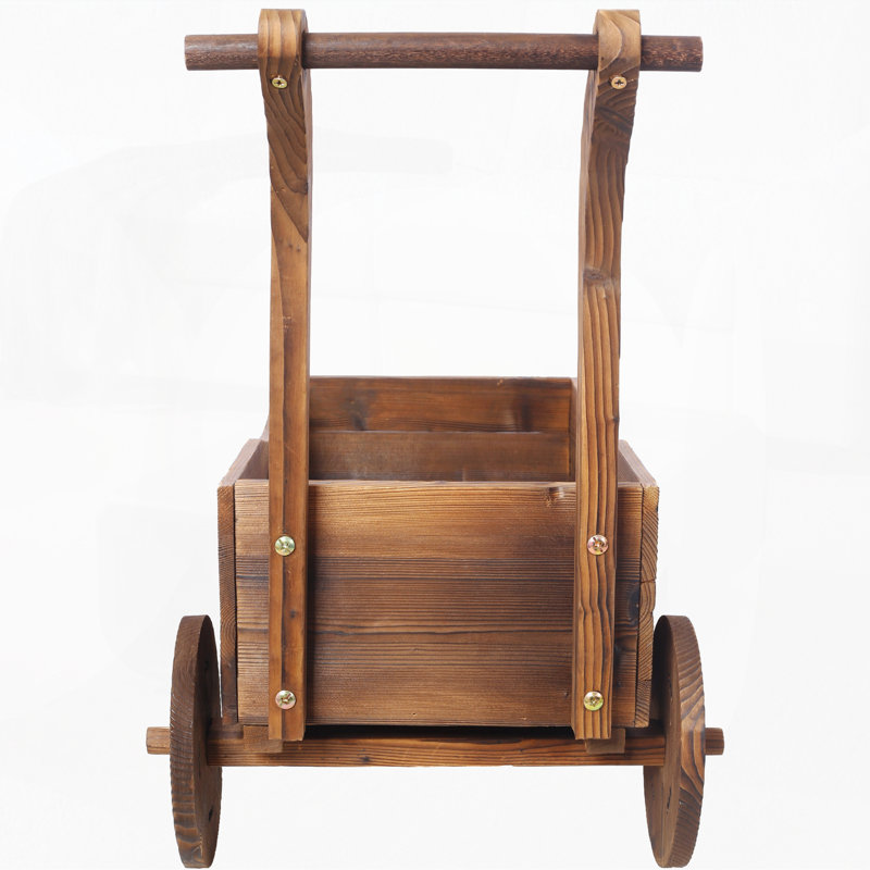 Chariot à fleurs en bois avec chariot, roues et poignée