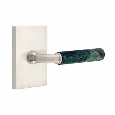 Ensemble de leviers de passage Emtek Select, moderne Rosette, tige R-Bar, poignée en marbre vert, CF