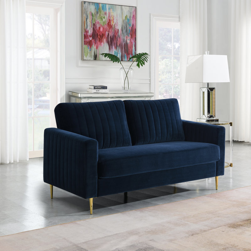 Manistee 2 Seater Velvet Sofa, Blue