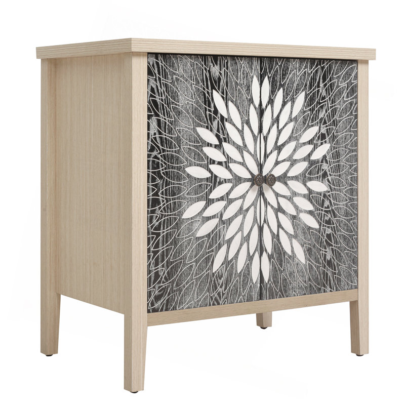 Armoire de rangement sculptée à 2 portes avec tablette réglable, Noir/naturel