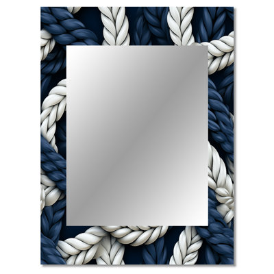 Viverette Coastal Rope Motifs White And Blue - Coastal Mirror, Nautical Unique Wall Mirror, Printed Metal Art