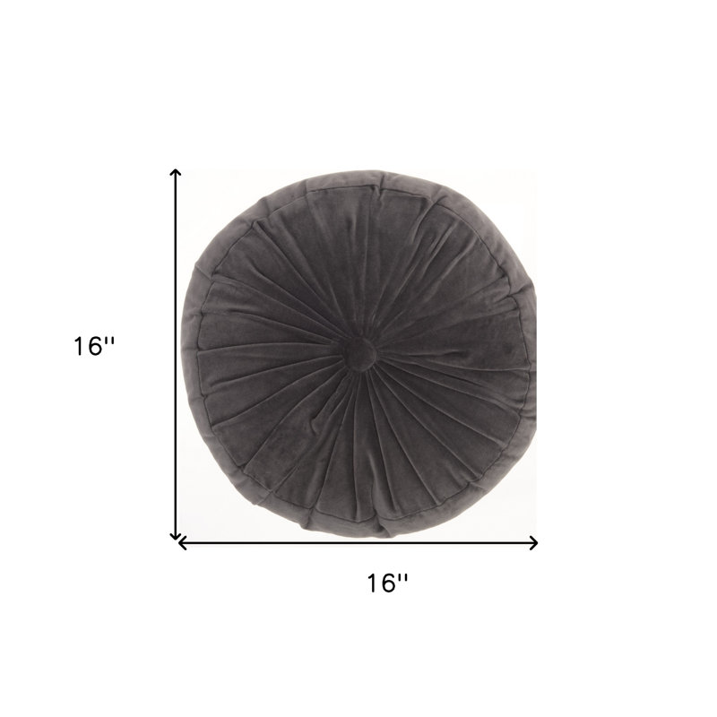 Charcoal Ruched Velvet Round Throw Pillow 16"