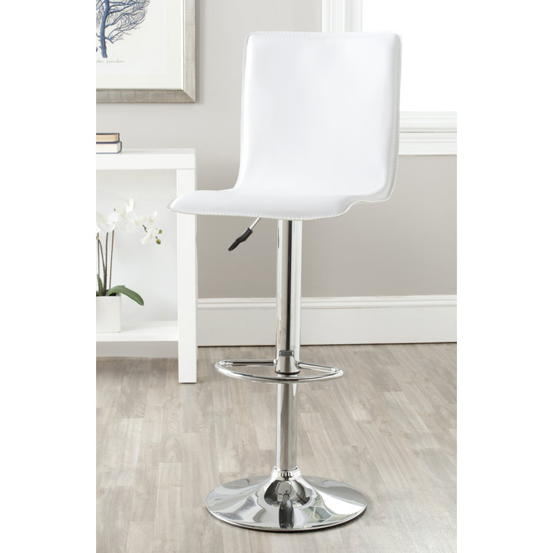 Tabouret de bar à hauteur ajustable et rotatif rembourré et revêtu de tissu d'ameublement Bunky, Blanc
