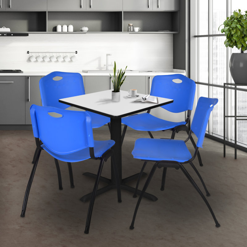 Table de salle à manger Regency Cain, H 29 po x L 30 po x P 30 po, Blanc / Bleu, Blanc