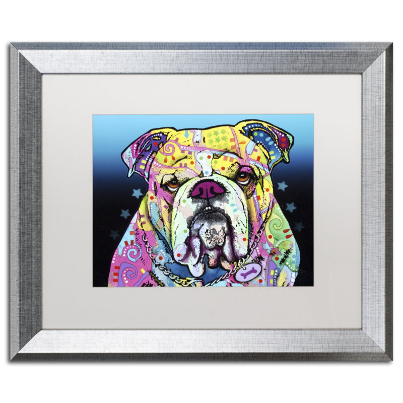 « the bouledogue », impression, H 16 po x l 20 po x P 0,5 po, Cadre argenté, Blanc