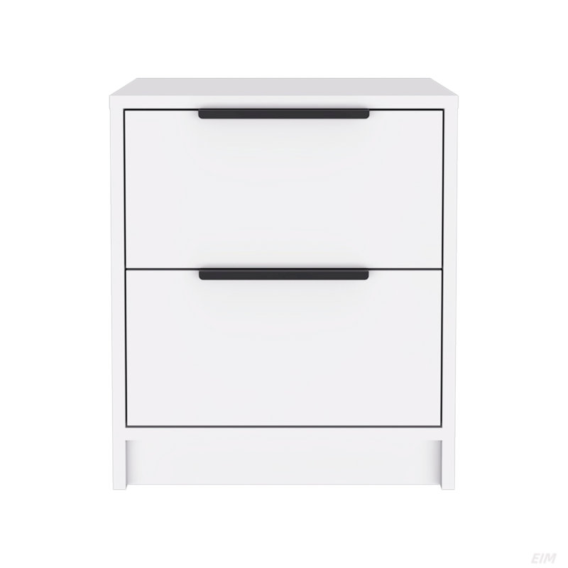 Table de chevet Cervants, deux tiroirs, table de chevet d'une hauteur de 18 po, Blanc