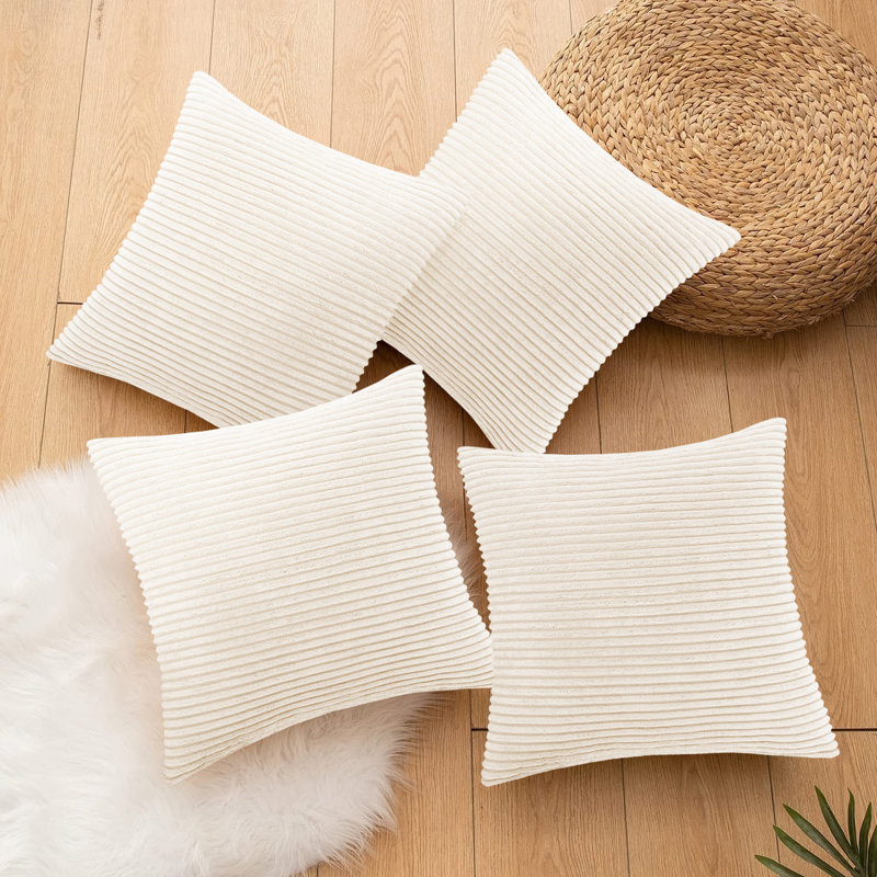 Striped Square Euro Cushion Cover, Cream