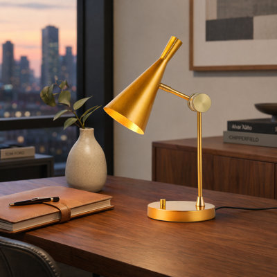 Vintage Gold Adjustable Metal Table Lamp With Cage Shade, Small Industrial Bedside & Nightstand Light, E26 Compatible