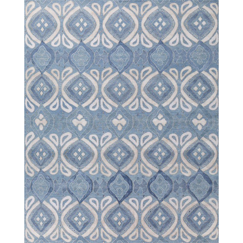 Bali Geometric Area Rug in Blue/Ivory, Rectangle 12' x 18'
