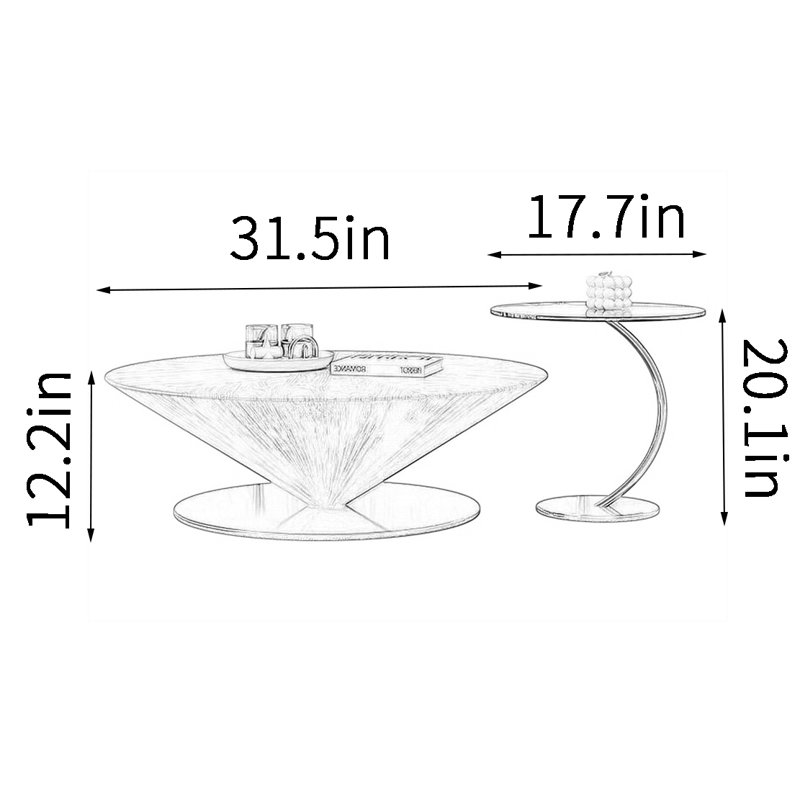 Round end table combination, 12.2" H x 31.5" L x 31.5" W