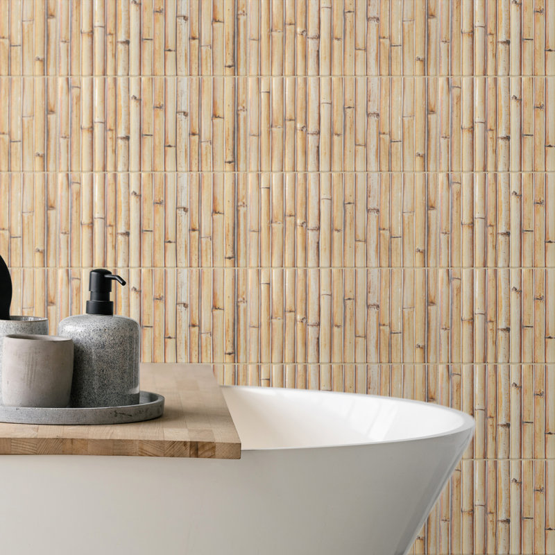 Bamboo 5.88'' W x 11.88'' L Tile, Tiki Cream