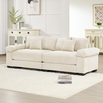 92" Oversized Cloud Modular Sectional Couch,Corduroy Fabric Extra-Wide Armrests Throw Pillows Ergonomic Design High Resilience Cushion Easy Assembly,For Living Rooms Bedrooms