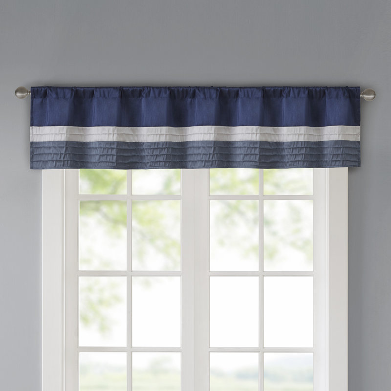 Navy and Ivory Pintuck Faux Silk Window Valance