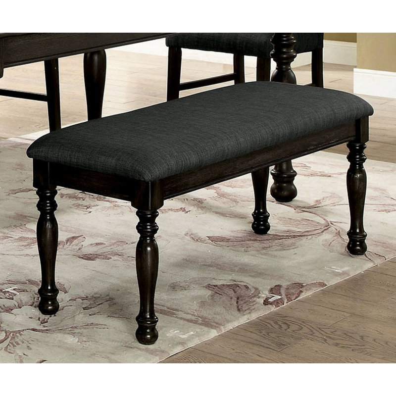 Linen Blend Upholstered Bench, Dark Gray