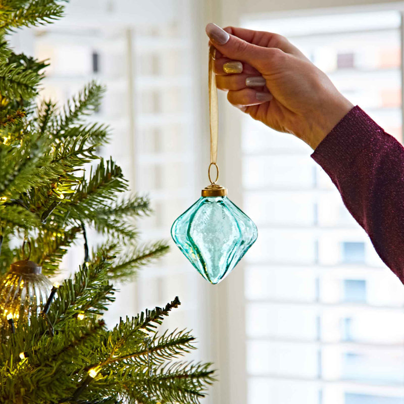 Coloured Recycled Glass Diamond Bauble, Green