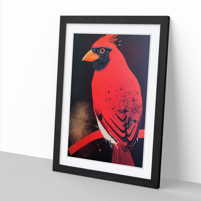 FRM-V0523-356X Cardinal Bird Splatter - Single Picture Frame Print, Black Framed, 46cm H x 34cm W x 2cm D