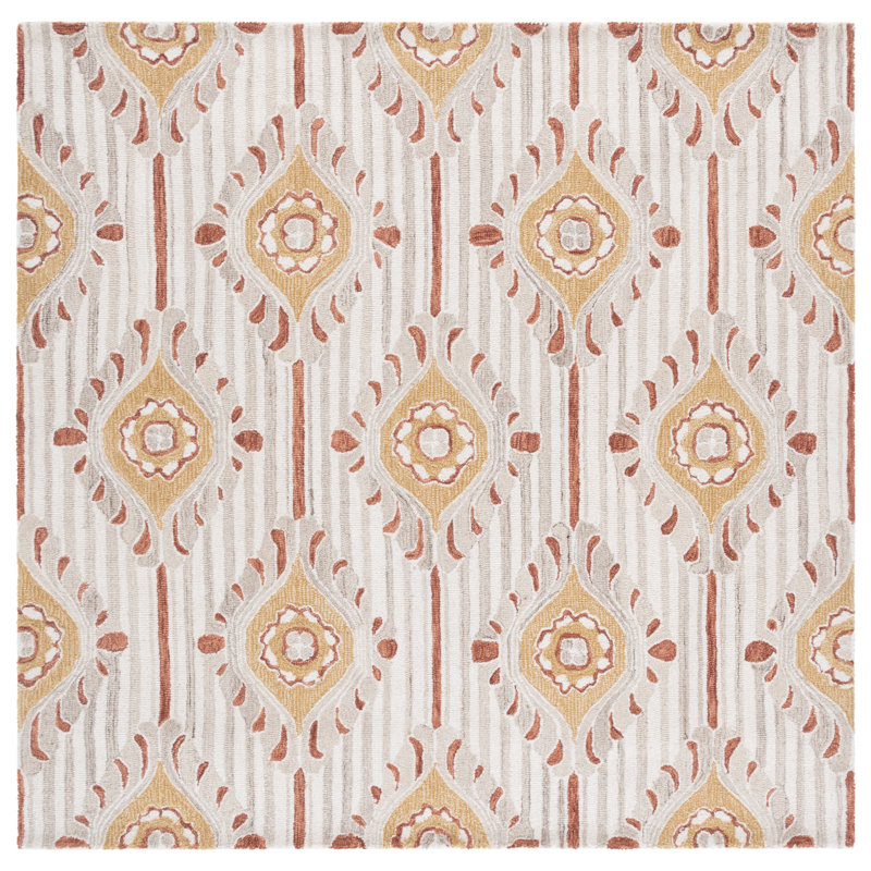 Pine 405 Hand Tufted Wool/Cotton Damask Rug in Beige/Gold, Square 6'