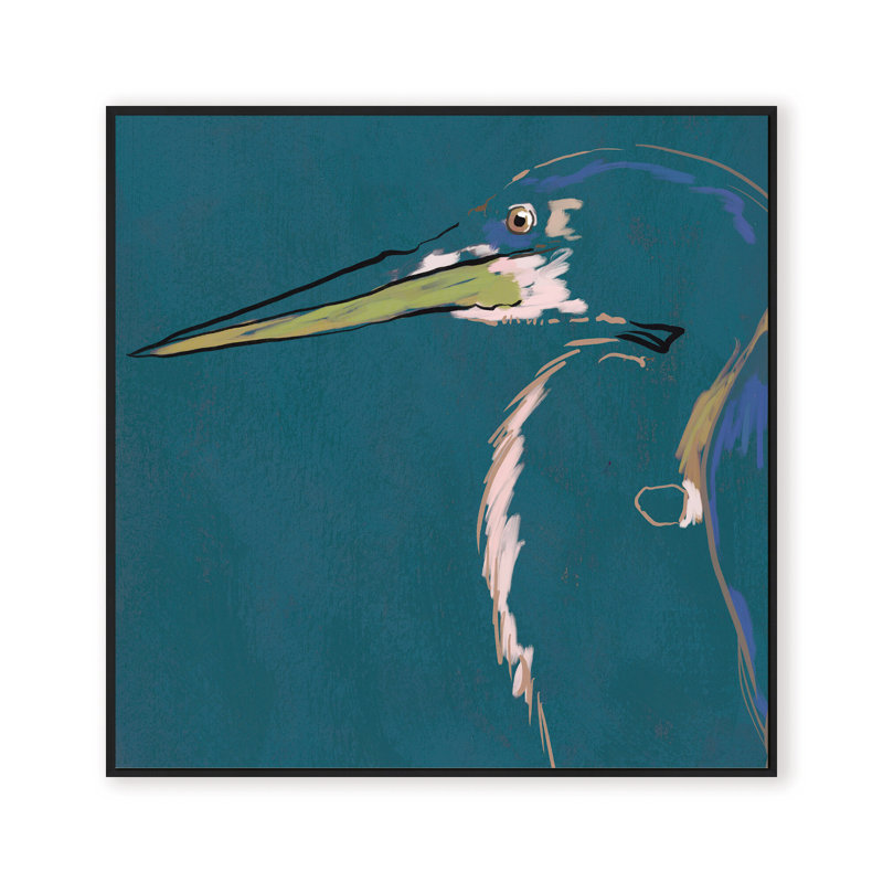Nature Inspired Blue Heron Portrait, 24" H x 24" W, Framed Matted Print, Gold