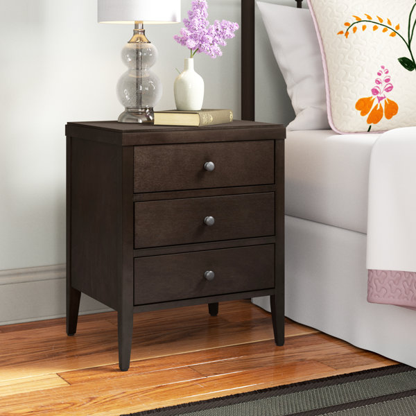 2-Drawers Nightstand with Tapered Feet and Metal Hardware Pulls, Sturdiness Wood Frame, Bedroom/Living Room Furniture - Dark Grey