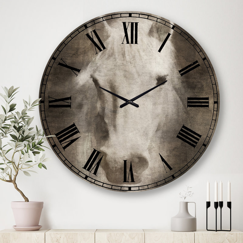 Horloge murale Farmhouse Horse III, Gris, Grand