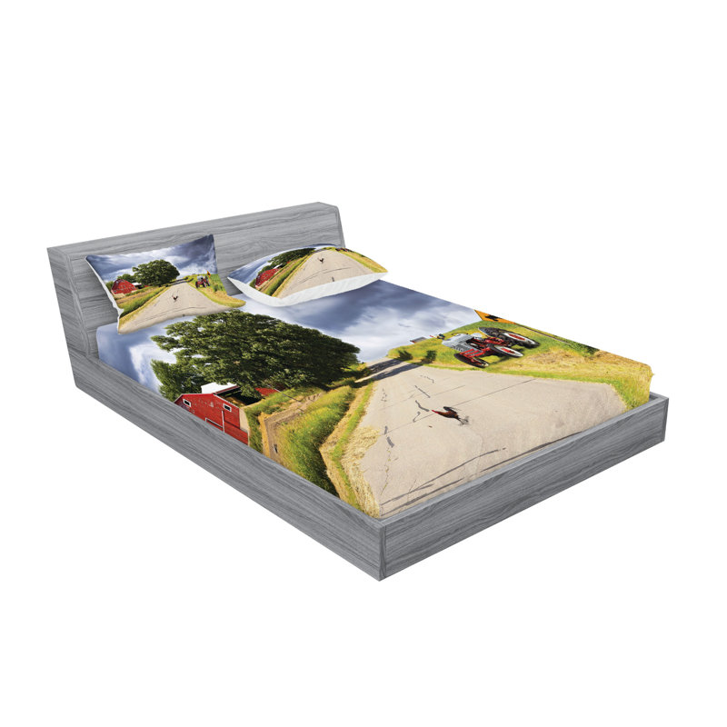 Ambesonne Rural Fitted Sheet & Pillow Sham, Multicolor, Queen Sheet Set + 5 Additional pieces