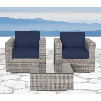 Fully Assembled Rattan Wicker 2-Person Seating Set With Cushions, Patio Set, Conversation Set, Patio Seating Set