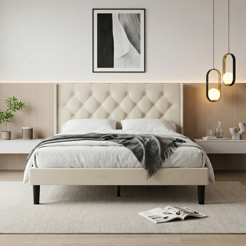 Upholstered Bed, Double (4'6), White