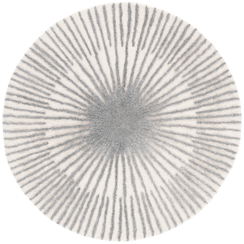 Fifth Avenue 551 Hand Tufted Wool/Pet Yarn/Cotton Starburst Rug in Ivory/Gray, Round 5'