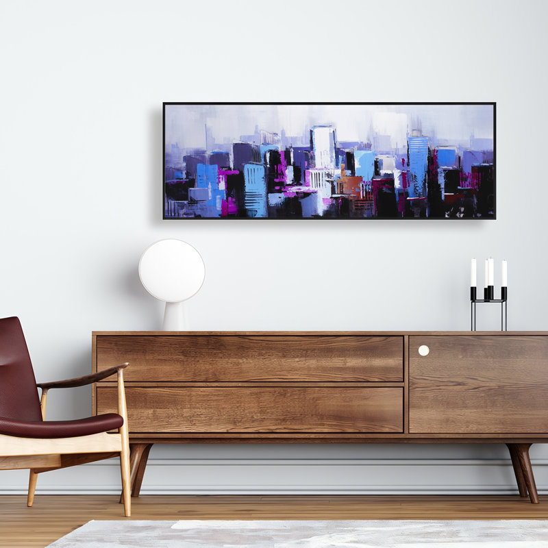 Abstract Blue & Purple City - Framed Canvas Home Decor