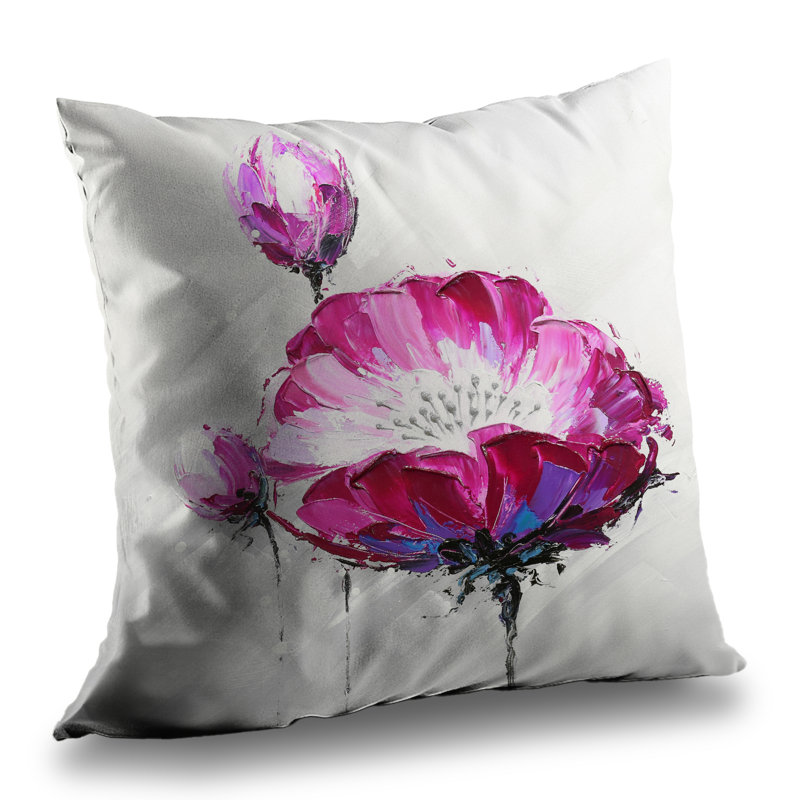 Fuchsia Wild Flower Throw Pillow - Floral Home Decor – Poly Twill Throw Pillow with Insert, Double-Sided Print