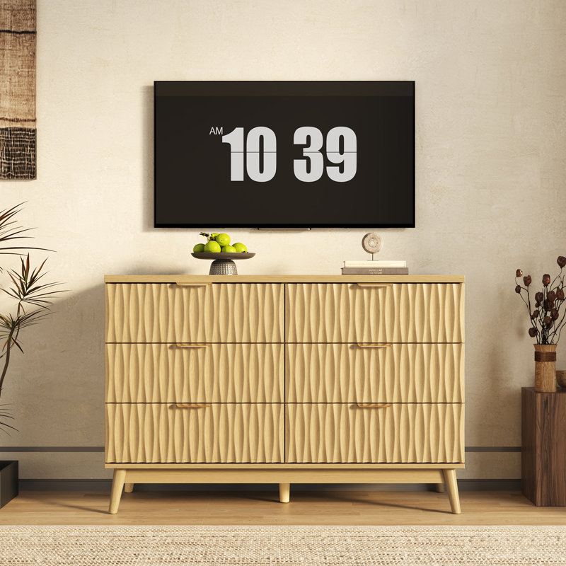 Commode double 6 tiroirs, l 47,2 po, Bois naturel
