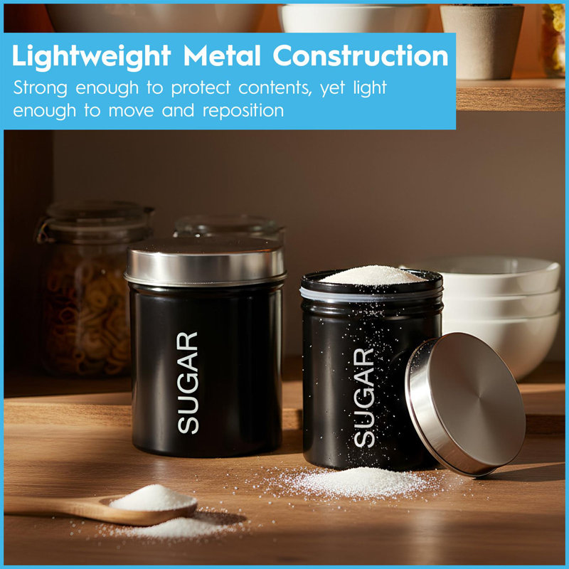 Harbour Housewares - Round Metal Kitchen Sugar Canister, 12.7cm H x 9.5cm W x 9.5cm D, White