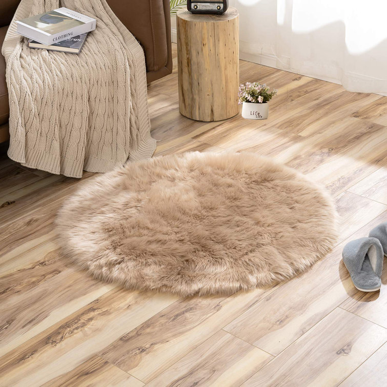 Round Marciana Faux Sheepskin Area Rug with Non-Slip Backing