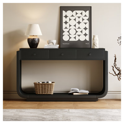 Console de style classique avec 3 tiroirs et tablette de présentation, mobilier d'entrée en panneau de fibres à densité moyenne noir