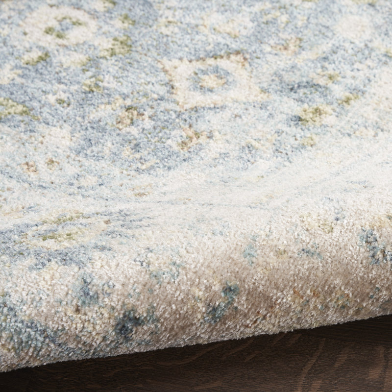 Nourison Astra Machine Washable Teal Beige Vintage Indoor Rug, Runner 2' x 6'