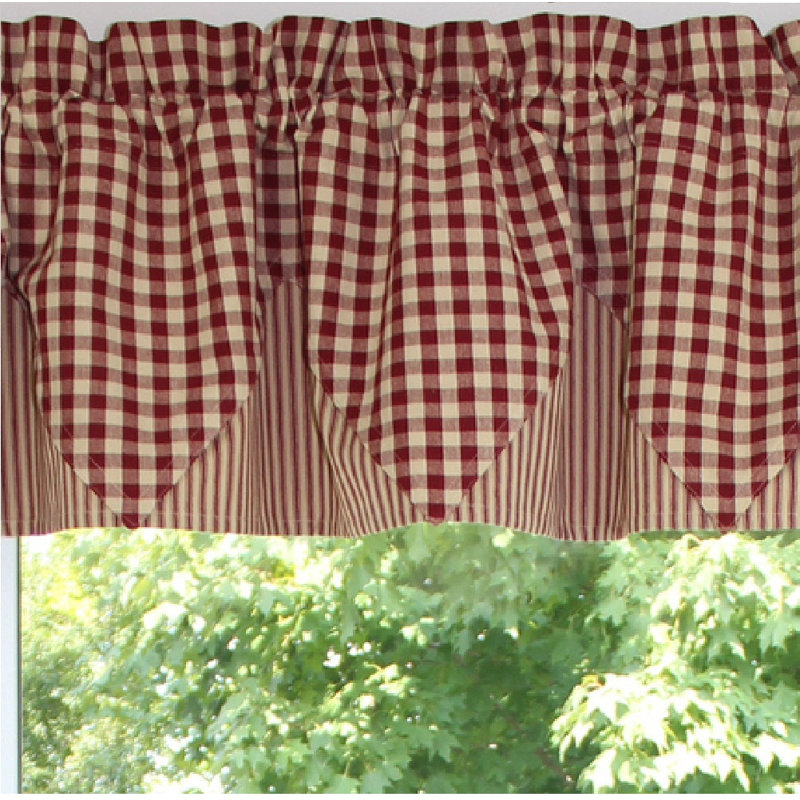 Anceline Cotton Checkered Ruffled Window Valance, Barn Red/Nutmeg