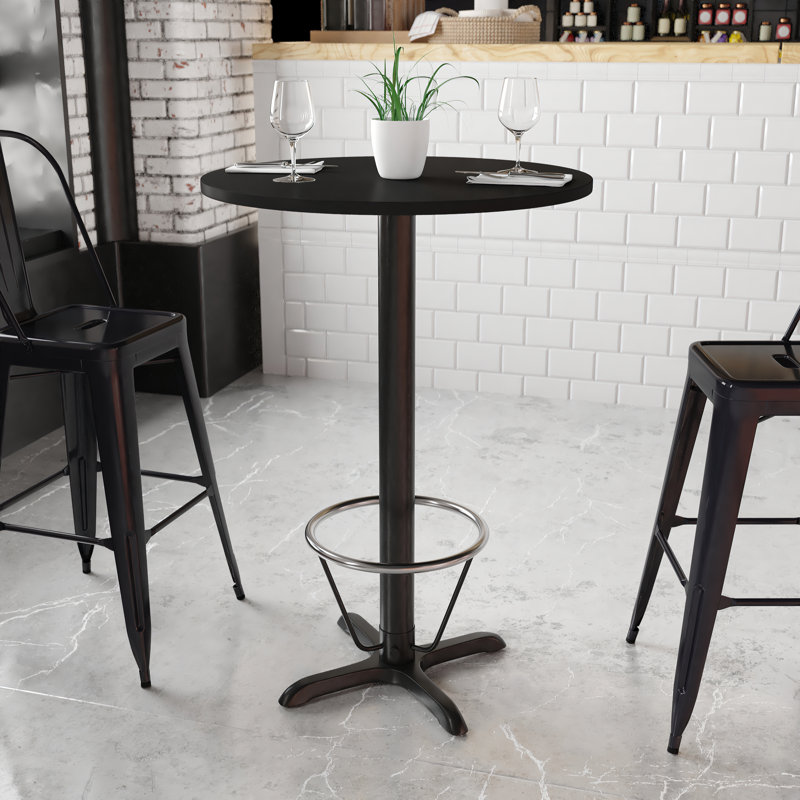 Plateau de table rond en stratifié 24 po Baskin avec base de table à hauteur de bar 22 po x 22 po, Noir