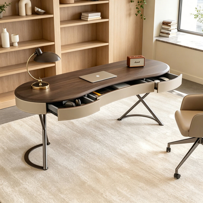 Bureau moderne en similicuir brun noisette
