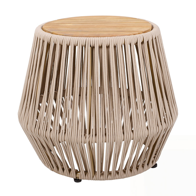 Table d'appoint en bois d'acacia avec base en corde, Beige