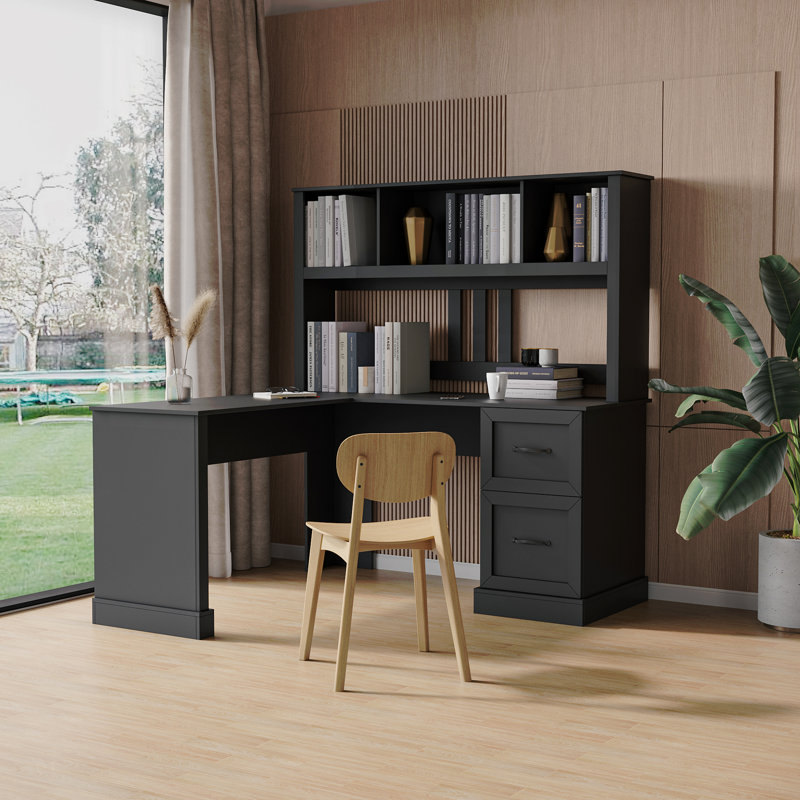 Bureau d'ordinateur à domicile avec huche, Noir