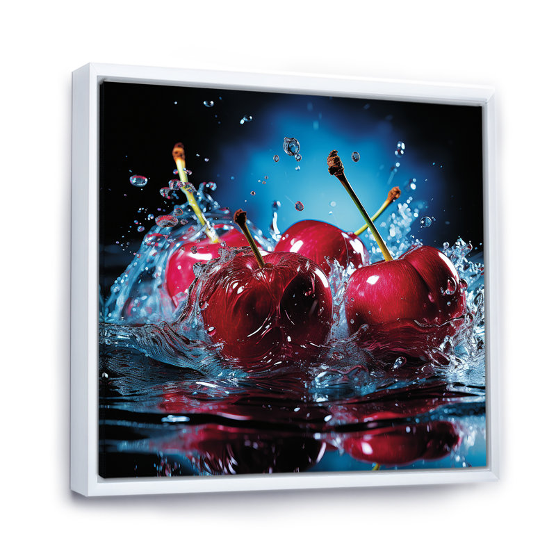 Cherry Eclipse 2 - Art mural cerise, Cadre flottant blanc, H 36 po x l 36 po