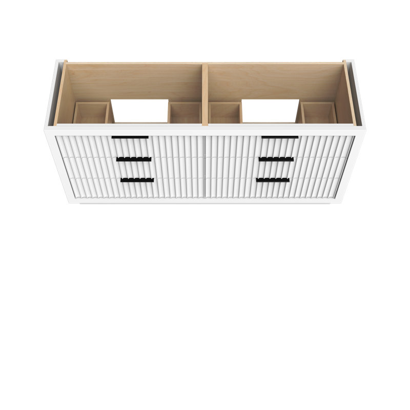 Lecrieú Double Drawer Bath Vanity, Pure White, Matte Black, 72"