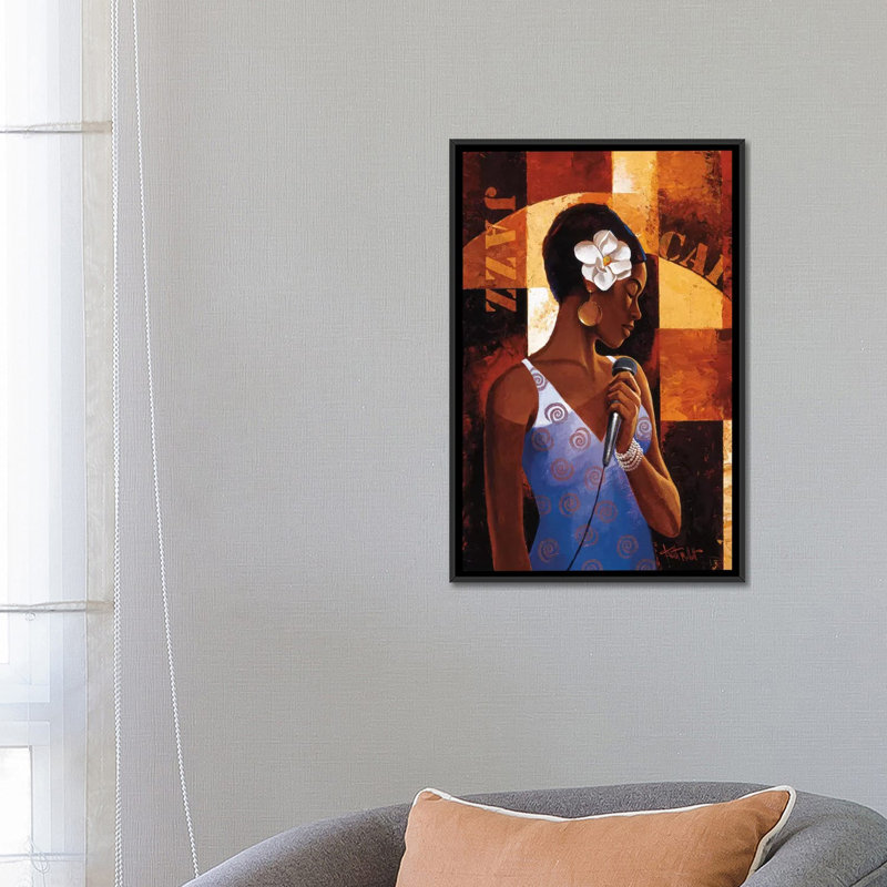 «Jazz Cafe», impression sur toile, H 26 po x l 18 po x P 1,5 po, Toile avec cadre flottant noir, Pas de tapis
