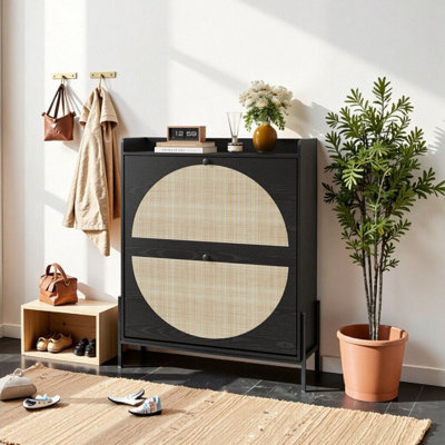 Armoire à chaussures en rotin 2 tiroirs avec cadre en bois UnaLuz