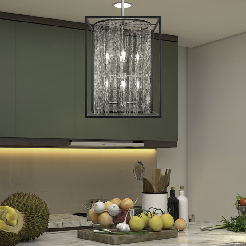 Lustre 5 lumières Cadina présenté en noir mat et nickel brossé
